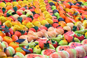 assortment of typical sicilian almond paste pastries called frutta martorana