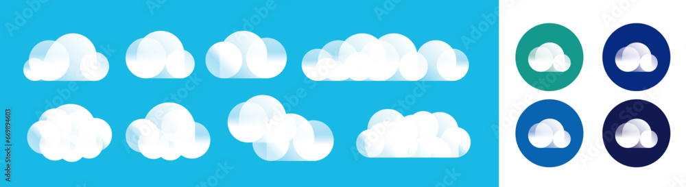 Aufkleber set of gradient cartoon cloud in a flat design. cloud shapes design. vector set gradient clouds. whi