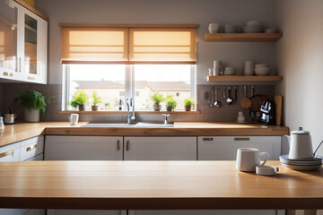 Fototapeta premium kitchen background blured empty table