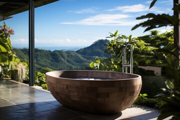 Luxury bathroom interior decorate with minimal design. Generative AI