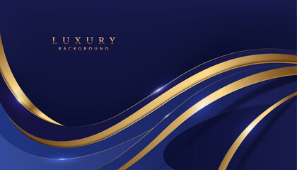 vector illustration blue and gold color curve waves luxury abstract digital background,creative and modern award banner design element.