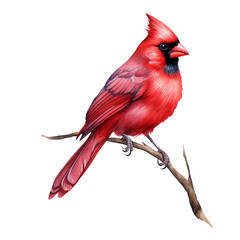 red cardinal bird isolated on a transparent background, watercolor style clipart