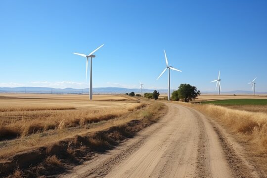 A wind farm with massive wind turbines