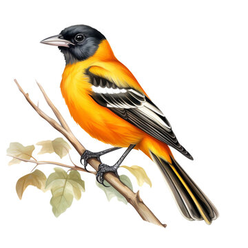 recommend clip art: orange red backed shrike bird on a branch isolated on a transparent background, watercolor style clipart