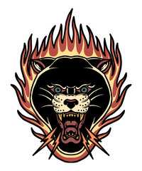 burning panther tattoo design