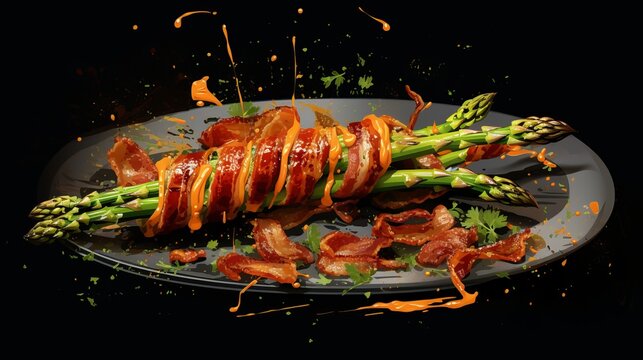 Barbecued green asparagus wrapped with bacon. Ketogenic slim down. Solid nourishment, slim down menu. Beat see, overhead, standard