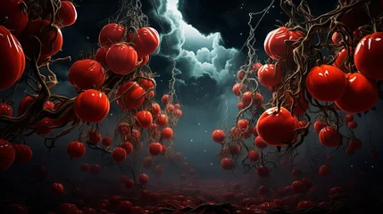 Foto op Plexiglas "Airborne see new ruddy tomatoes in dark supermaket plastic plate © Suleyman Mammadov
