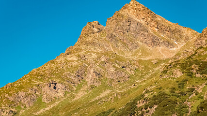 Alpine summer view at Vermunt reservoir, Sylvretta-High-Alps-Street, Vorarlberg, Tyrol, Austria
