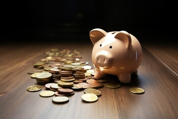 Coins gathered around a ceramic piggy bank, a tangible representation of smart financial management and savings goals
