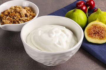 Traditional homemade Greek yoghurt with granola