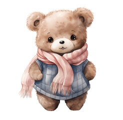 Watercolor cute bear. Generative AI, png image.