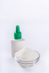Healthy natural allulose sweetener. Diet alternative sugar substitute in drops and powder 
