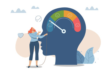 Problems with stress levels and work pressure, Stress management and emotional regulation, Businesswoman is trying to relieve emotional stress in the brain of a employee human head.