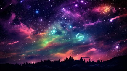 Fototapeta premium night sky glowing with iridescent deep space