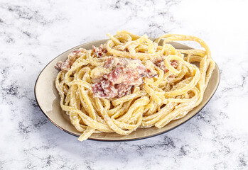 Classic pasta carbonara with bacon