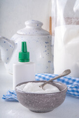 Healthy natural allulose sweetener. Diet alternative sugar substitute in drops and powder 