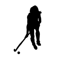 Silhouette of female land hockey athlete in action pose. Silhouette of a woman playing land hockey.