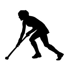 Silhouette of female land hockey athlete in action pose. Silhouette of a woman playing land hockey.