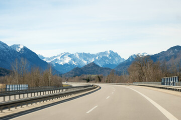 driving at highway to Garmisch in winter season