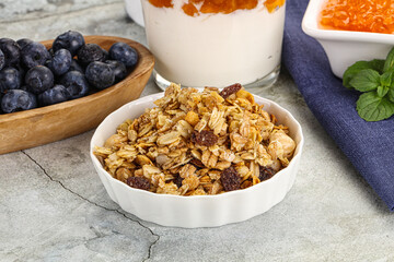 Granola museli cereal for breakfast