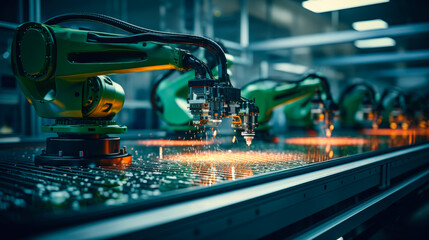 Automatic robot for print circuit board at modern factory