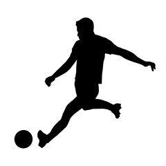 Fototapeta na wymiar Silhouette of a man playing soccer. Silhouette of a football player in action pose.