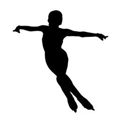 Fototapeta na wymiar Silhouette of a slim female ice skate gymnastic dancer in action pose.