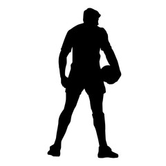 Silhouette of a man playing football. Silhouette of a male athlete in rugby sport.