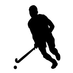 Silhouette of a land hockey player in action pose.