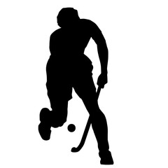 Silhouette of a land hockey player in action pose.