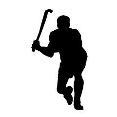 Silhouette of a land hockey player in action pose. - obrazy, fototapety, plakaty