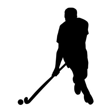 recommend clip art: Silhouette of a land hockey player in action pose.