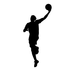 Silhouette of a basket ball player in action pose. Silhouette of a male basket ball athlete.