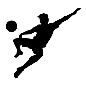 Silhouette of a man playing soccer. Silhouette of a football player in action pose.