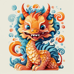Dragon year stamp cartoon style , Character chinese dragon style year of dragon 2024