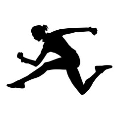 Silhouette of a female in run pose. Silhouette of a woman athlete running.