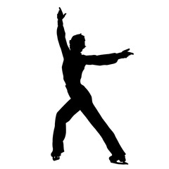 Silhouette of a slim female ice skate gymnastic dancer in action pose.