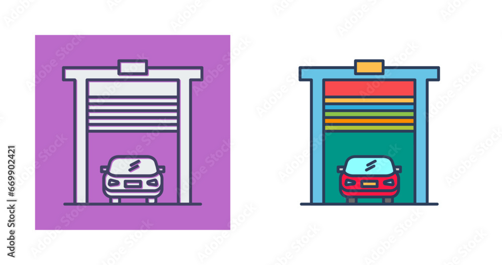 Sticker Car in garage Vector Icon