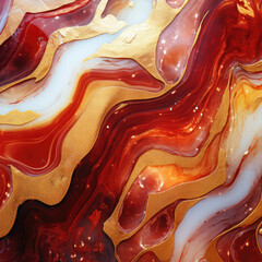 Abstract gold and red resin waves background, ai texture