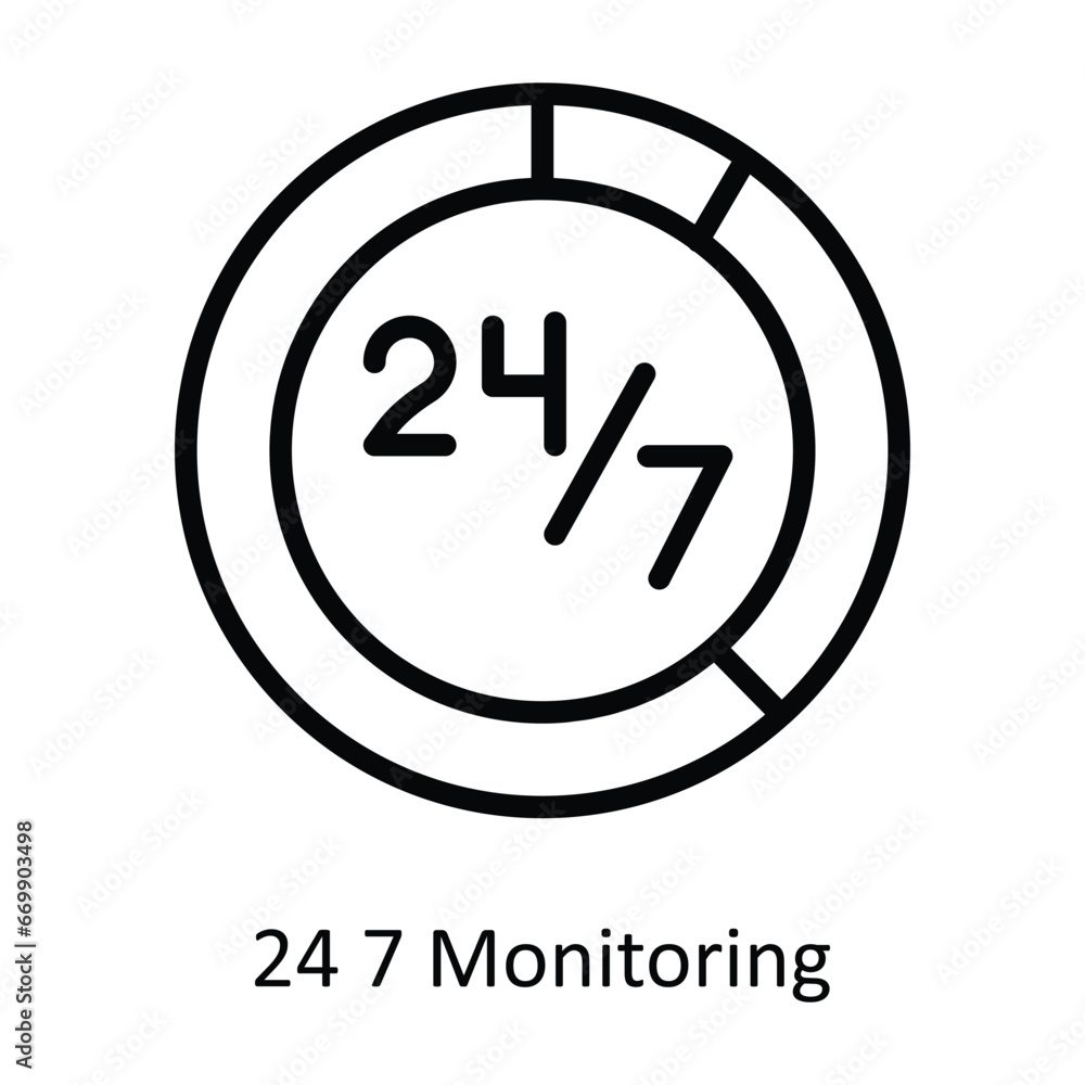 Poster 24 7 monitoring vector outline design illustration. symbol on white background eps 10 file