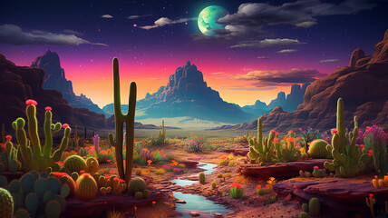 beautiful red desert landscape with cacti