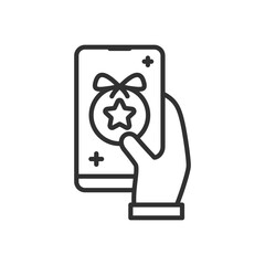 Get bonus points for smartphone, linear icon. Line with editable stroke