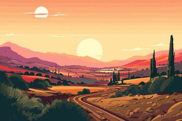 Obraz premium Portugal flat art landscape illustration