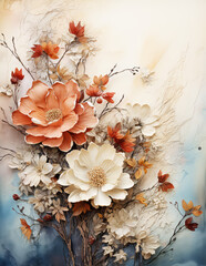 Vintage beautiful decorative flowers background, ai design