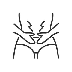Pain in the belly, linear icon, Menstruation. Line with editable stroke
