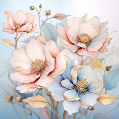 Decorative watercolor flowers background , ai design