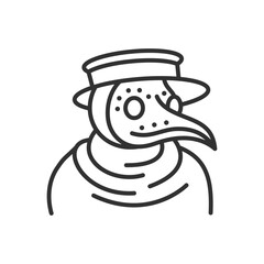 Medieval Doctor in disguise, linear icon. Plague Doctor. Line with editable stroke