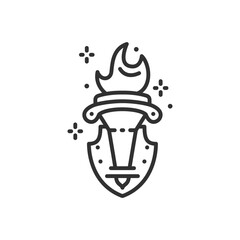 Medieval Castle Torch, linear icon. Line with editable stroke