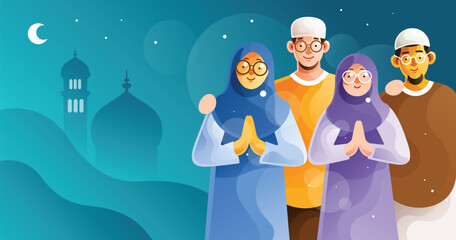 Muslim Family Celebrate Happy Eid Mubarak