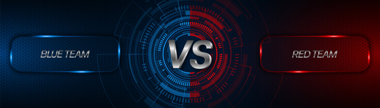 Versus between red and blue on dark background. Background concept for gaming and other competitions with empty space for design. Letter VS for a two-team match.	